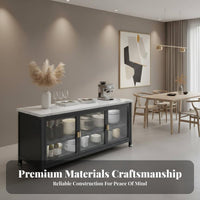 Sintered Stone Top Sideboard Large Capacity Kitchen Storage Cabinet Scratch Resistant Kitchen Buffet Cabinet for Homeowners, Pantry, Entryway, Hallway