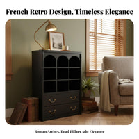 Black Display Cabinet Vintage Design Sideboard Retro-Modernperiod Modern & Design Glass Doors for Residents, Families, Hallway