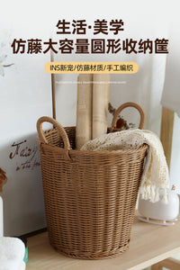 藤编织脏衣桶卫浴脏衣服收纳筐家用洗衣篮圆形脏衣篓大容量收纳桶