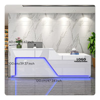 1 Piece White Reception Desk High-gloss Split-level Front Desk Sturdy Particleboard Construction Lockable Drawer Suitable for Salon Receptionists Boutique Retail Store Office Spa