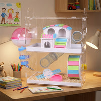 Large Hamster Cage with Built-in Tunnels, Large Three Layer Drawer Cage with Acrylic Tray, Easy Transparent Acrylic Habitat for Dwarf Hamsters