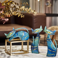 3 Pieces Cat Figurine Metal Feline Sculpture Sculpture Modern Decor for Art Collectors