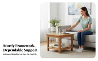 dual-level Square Table unadorned design 2-Tier Square Side Table Space-Saving