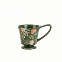 Footed Cup Floral Ceramic Mug Glossy for Breakfast, Tea Lovers