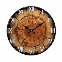 12 Inch Round Wall Clock Retro Design Wood Grain Clock Non-Ticking for Kitchen