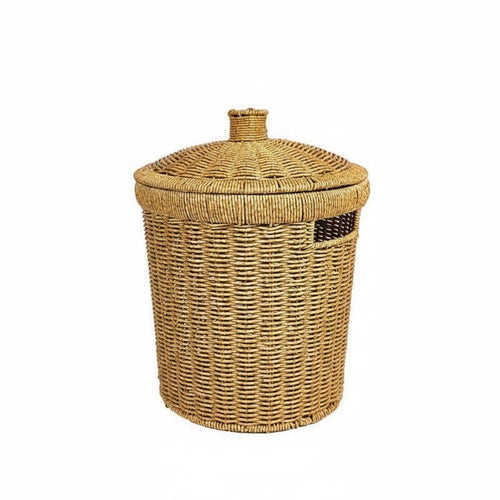 Imitation Rattan Trash Can Multi-Functional Braided Container Basket with Lid Easy to Clean Wastebasket for Office