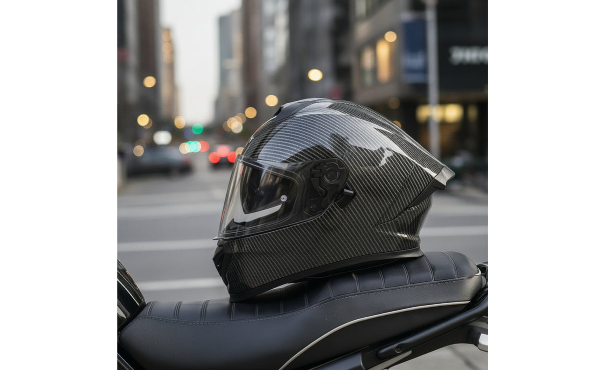 DOT Approved Full-Coverage Headgear | Carbon-Fiber-Style with Visor, for Road Riding