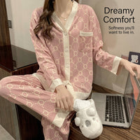Pyjamas for Women Three Piece Nightwear Set with Long Sleeve Collared Design, Thickened Polyester Pajama for Autumn Winter Home Lounging