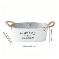 Farmhouse Metal Planter with Rope Handles Rustic Planter with Rope Handles Whitewashed Metal Flower Pot Distressed for Entry Table, Desk, Windowsill, Shelf