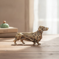 Dachshund Figurine Sculpted Brass Dachshund Shiny for Bookshelf, Collectors