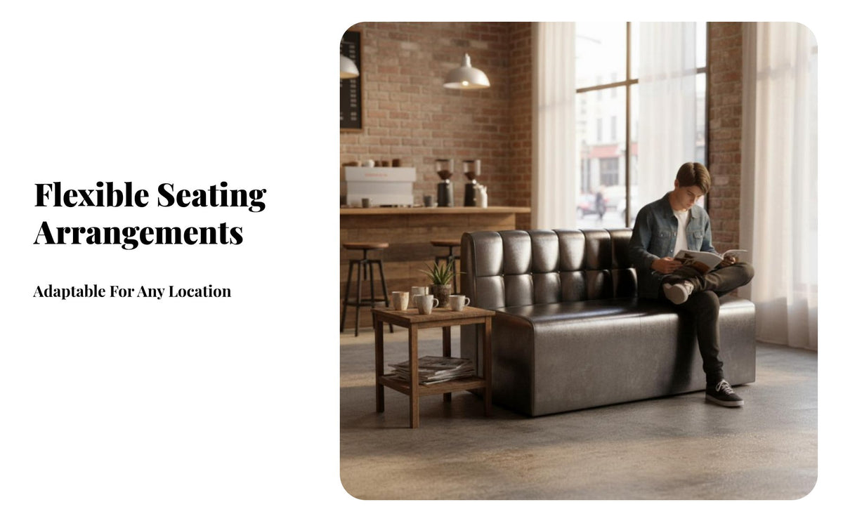 Commercial Grade Upholstered Banquette, Table, and Chair Combo Tufted supportrest Design Restaurant Furniture Modern utilitarian design Cafe Booth Set for Bar Managers, Lounge, eatery