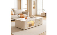 Glossy Coffee Table with Cabinet Modern Coffee Table with Drawers Cream-White Furniture Sophisticated for Living Room, Apartment