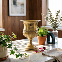 Pedestal Vase Antique-Vintage-Look Vase with Edge Embossed Urn with Square Base for Living Room