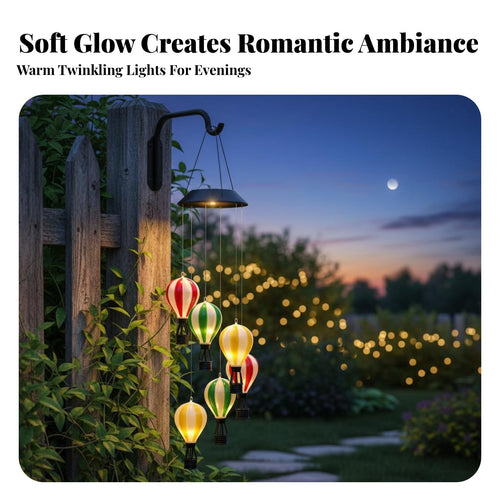 Color Changing Solar Hot Air Balloon Wind Chime Automatic On/deactivate Solar Hot Air Balloon Light Waterproof for Patio, Balcony, Window