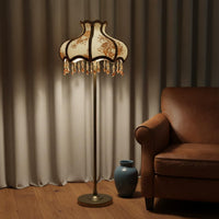 Classic Pedestal Lamp Shade Tassels Floral Textile Lampshade Retro Style Ornate Tassel Lampshade