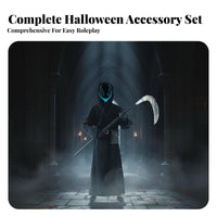 8 Pieces Grim Reaper Robe Set Faceless Hood Cosplay Garment Includes Accessories