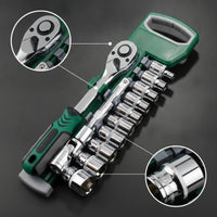13 Pieces Reversible Socket Wrench Set with Quick Ratchet Handle Polished Socket Wrench Set with Universal Joint Compact Tool Manual for Mechanics