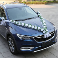 Wedding Car Flower Kit Realistic Faux Flowers V-Shape Car Hood Decoration Bridal Vehicle Floral Decor Easy to Install Paint-Safe