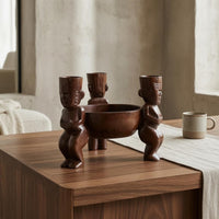 Carved Tabletop Bowl Wood-Like Finish Three-Legged Pedestal Bowl for Display Ornament