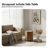 Hexagonal Wood Chunk Natural Minimalist Design Design Accentuate Table Geometric Shape Artisanal Look for Interior Designers