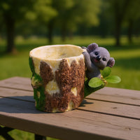Koala Stump Decor Bark-Textured Tree Stump Ornament Cream Interior for Outdoor