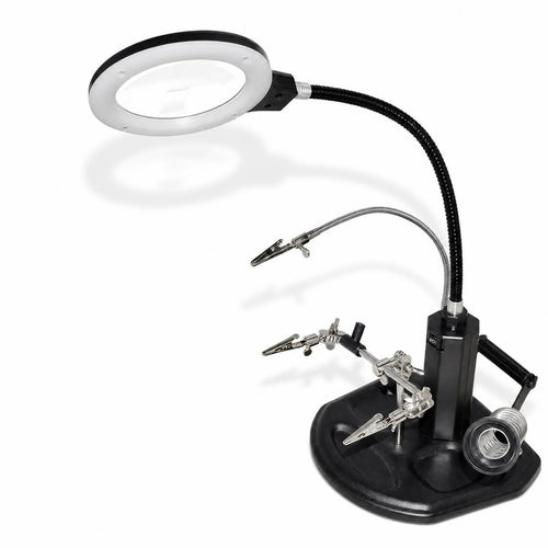 1 Piece Soldering Helping Hands Tool Featuring Magnifying Lamp LED Light Heavy Base Adjustable Arms and Secure Clamps Suitable for Hands-free Electronics Repair Desktop Inspection