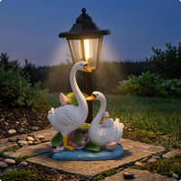Solar Garden Lantern Clear Panels Wildlife Themed Base Ornament Classic Lamp