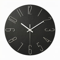 Slim-Edge Frameless Wall Clock Raised Numerals Silent Quartz Clock Wood-Grain