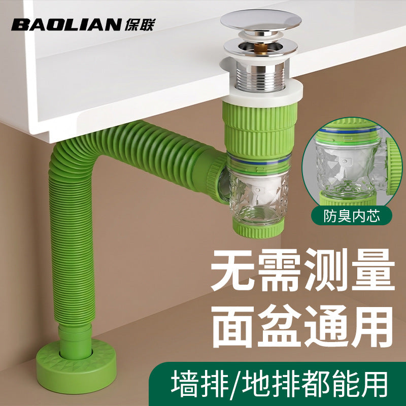 Baolian Sink Drain for Washbasin, Pop-up Anti-Odor Anti-Clogging, Plastic, S-Trap