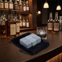 Gift for Men Granite Whisky Stones for Home Bar, Reusable Ice Chilling Rocks with Velvet Pouch, Grey 2x2x2cm Bar Accessories, Birthday Gift