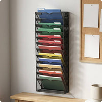 13-Tier File Rack Wrought Iron Style Vertical Tray Organizer Slim Frame