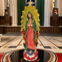 Sacred Mother Figure Figurine Hand-Painted Details Statue Inspirational Symbol Mexican Resin Sculpture for Catholics, Bookshelf