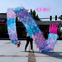 广场七彩彩绸一体健身龙带龙头中老年男女运动舞龙运动