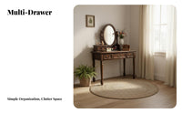 Dressing Desk with Round Mirror and Stool Vintage design Makeup Table space-saving Design Multiple Storage Drawers for Teenagers