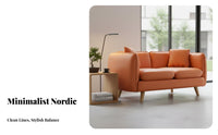 Small Space space-saving Wood Frame Leather Settee Minimalist Design centuryera and design Settee Modern visual and design Sofa Easy Assembly for Apartment Dwellers, homeowners, Office Managers, Study, Lounge Area, Bedroom