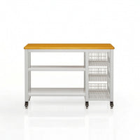 Mobile Kitchen Cart with Wood Top Space-Saving for Apartment