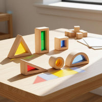 6 Pieces Rainbow Acrylic Building Blocks Hands-on Learning Wooden Acrylic Blocks Open-Ended Play for Preschoolers, Classroom