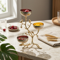 Three-Bowl Fruit Holder Gold-Tone Bird Decorative Stand Sturdy