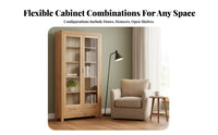 Hardwood Wood Construction Wooden Hutch with Glass Doors Multitier Shelving book cabinet Simple Design Display Cabinet Modern design for Book Lovers, residents, Collectors, Study Room, Home Office