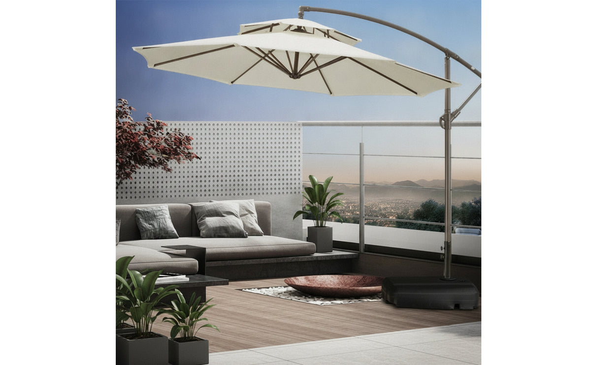 Offset Umbrella with Base Double-Top Cantilever Umbrella Resistant for Homeowners, Business Owners, Backyard, Commercial Seating