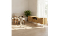 TV Cabinet with Drawer Media Storage Cabinet Console Woven TV Stand with Open Shelves for Living Room