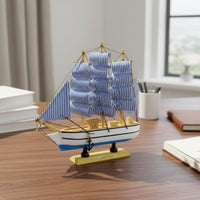 Mediterranean Design Ship Decor Artisanal Wooden Sailboat Model for Office