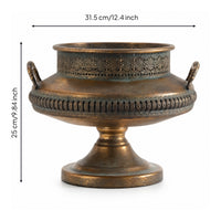 Metal Planter Aged Urn Planter Pedestal Decorative Urn for Tabletop, Entryway