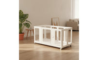 Transparent Pet Fence with Wheels Indoor Dog Fence with Door Portable