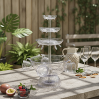 Multi-Tier Wine Fountain Fluted Base Acrylic Wine Fountain Drink Service Wide Round Basin European Plug for Parties, Banquets
