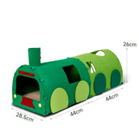 Train Shaped Cat Tunnel Private Hiding Space Green Train Cat House Protects Furniture Kitten Playhouse for Multiple Cats