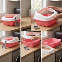 Large Semi-Enclosed Cat Litter Box with High Sides and Scoop, Anti-Splash Design