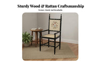 Cane Rear Dining Chair Woven Rearrest Cane Rear Armchair Sturdy Wood Frame Vintage & Design for Homeowners, Living Room, Cafe