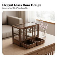 Elegant Wood Grain Stackable Desktop Cabinet Space-Saving Countertop Rack interchangeable Display Shelf Sturdy Construction for Tea Lovers, Home Decor lovers, Office Workers, Living Room, Bathroom, Pantry