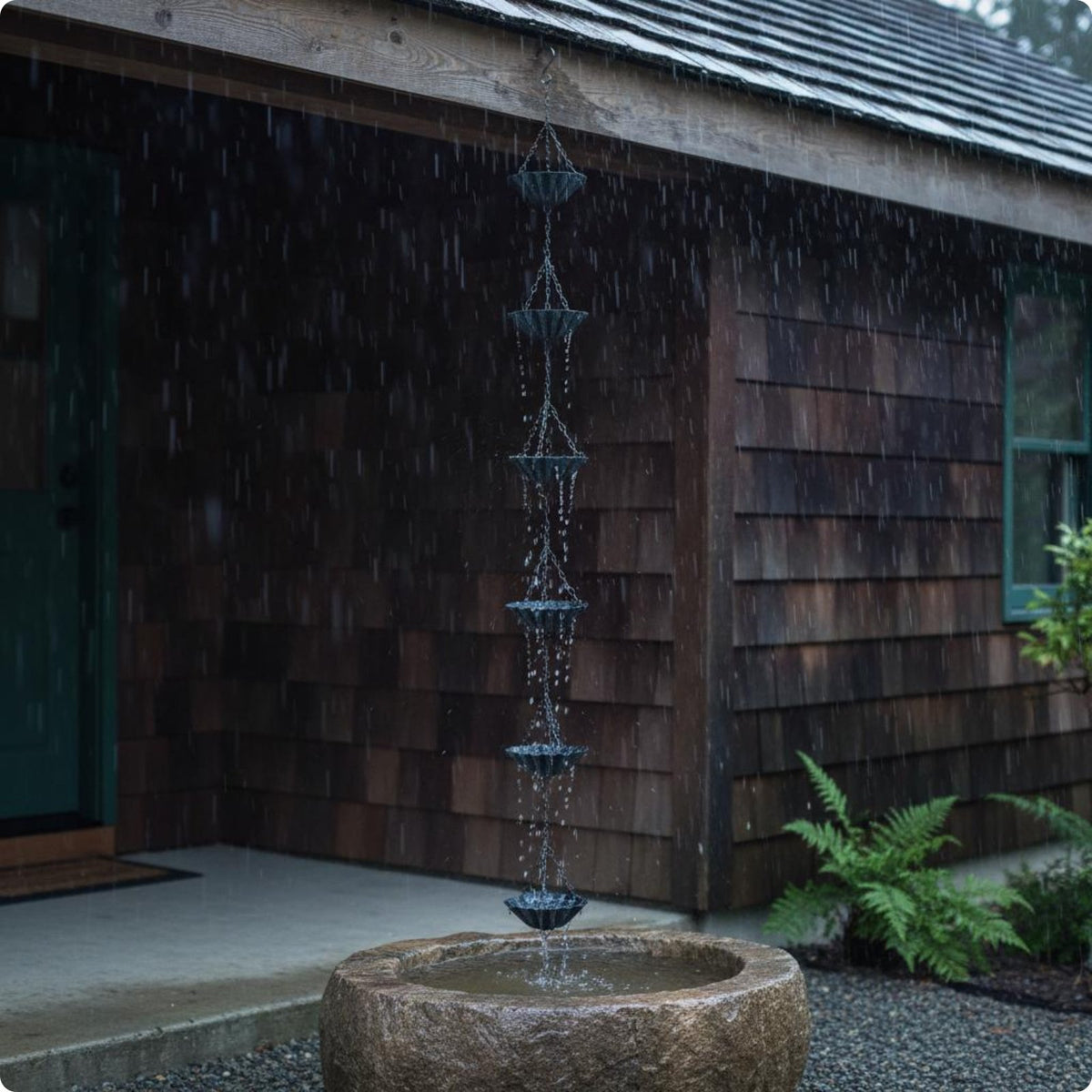 Lotus Rain Chain Weather-Resistant Outdoor Decor Gentle Water Flow for Patio